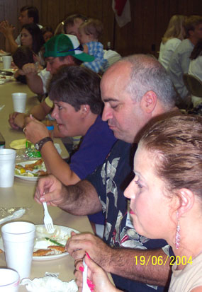 Thomas, Donna, and their families shared a table at lunch